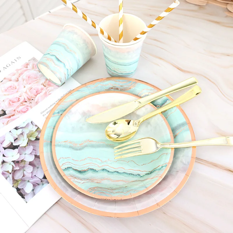 

Wedding party disposable bronzing rock texture paper plate paper cup for birthday party decorations kids party supplies decor