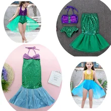 Платья с русалочкой для девочек модный купальник бикини Детский костюм на Хэллоуин для детей летняя пляжная одежда бассейн праздничная одежда