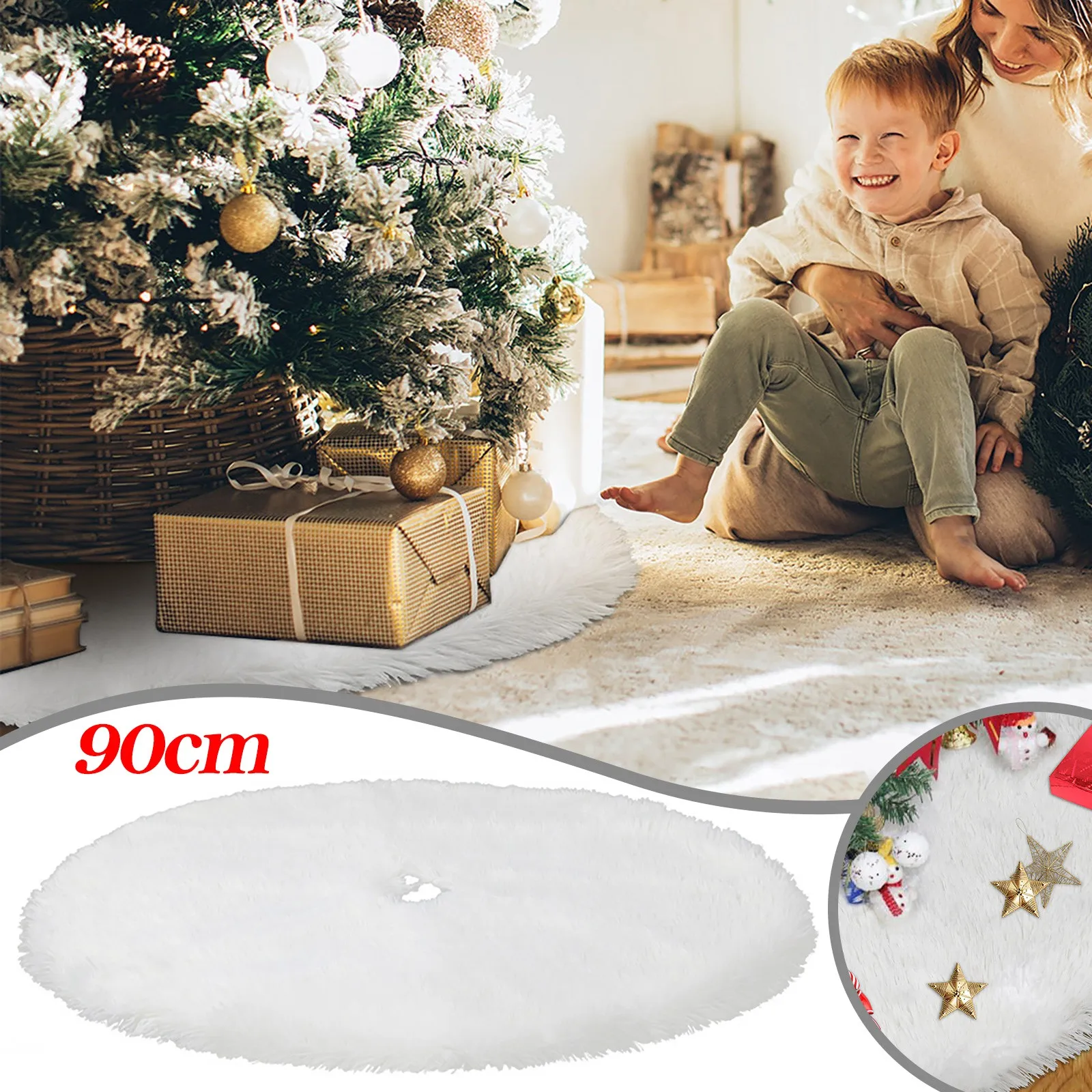 Pretty White Long Plush Christmas Tree Skirt Base Floor Mat Xmas Home Decor 