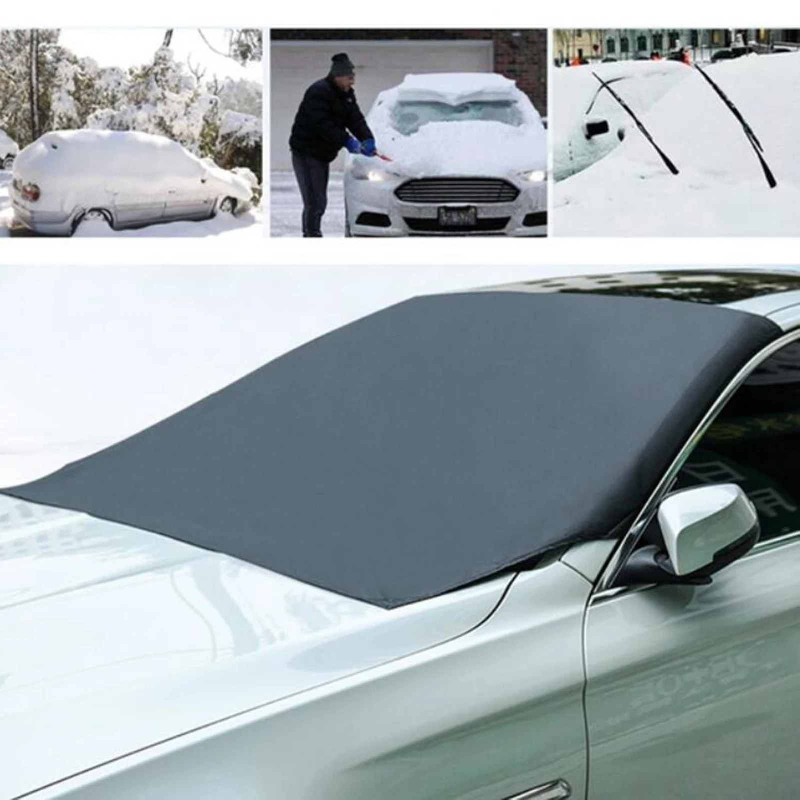 Black Front Windshield Snow Cover, 210x125cm Car Windshield Shade, for Car Truck and SUV, Winter Protector Cover