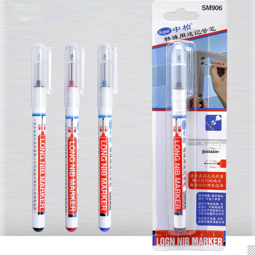 1 Pcs Long Heading Markers Bathroom Woodworking Decoration Multi-purpose Deep Hole Marker Pens Black Mark Deep Hole Mark