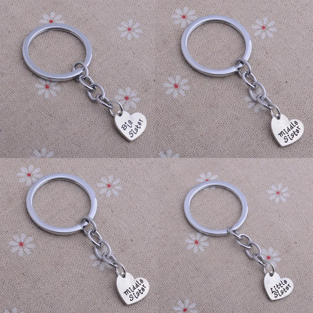 Big Middle Little Sister Keychains Heart Kerings Sisters Engraved Girls Jewlery Best Friends Gifts Christmas Presents | Украшения и