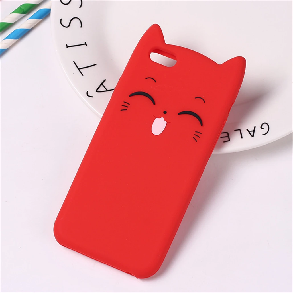 Милый 3D Анти-осенний силиконовый мультяшный Кот розовый красный мягкий чехол для телефона Fundas для iPhone X XS Max SE 5 8 6 7 Plus 6S 5s