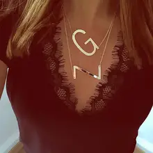 Novo Minimalista Ouro Rose Gold Cor Prata 26 A-Z Nome da Letra Inicial Colares Longos Para As Mulheres Grande Colar de Pingente de Letra(China)
