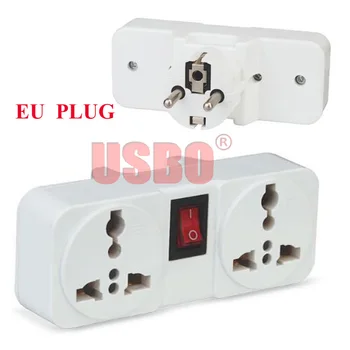

White Portable 250V 6A universal travel adaptor socket Europe extension socket power converter plug with on off light switch
