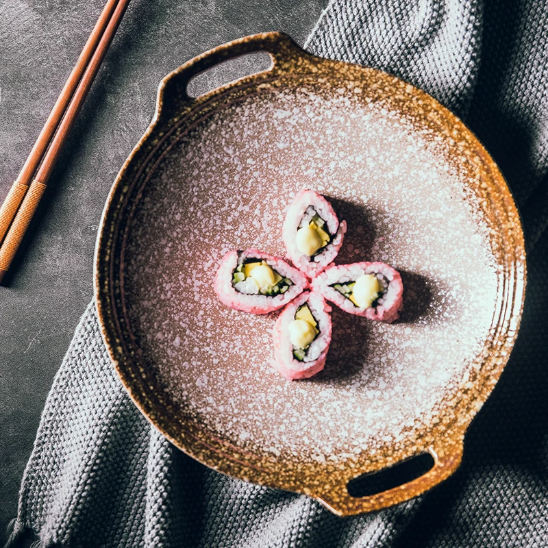 1 PC Ceramic Double Ear Large size Dish Glaze High Grade Porcelain Plate Household Dish Meat Dinner Plate Tableware