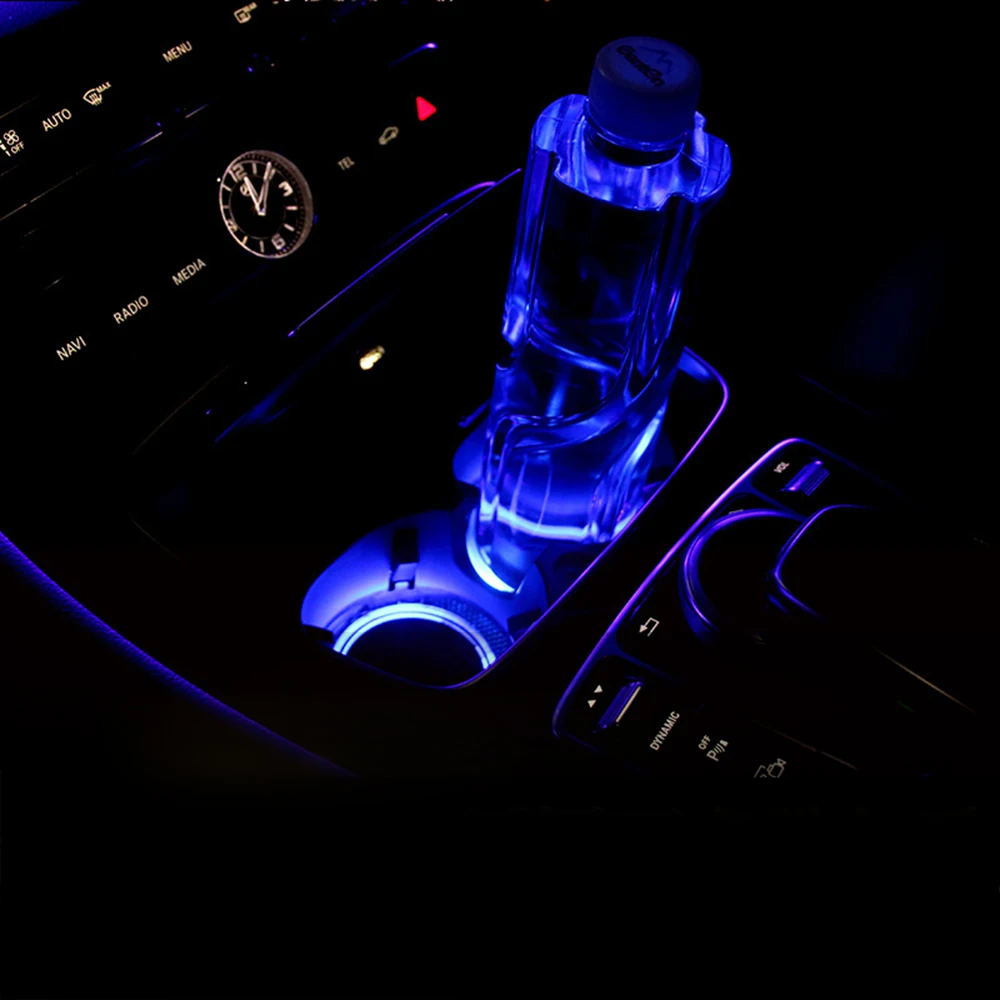 2 шт. переключаемый USB зарядка атмосферу автомобиля RGB Свет коврик автомобильный держатель чашки свет