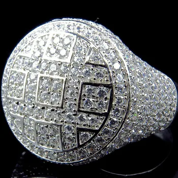 Wholesale Trendy Round Rings Male Iced Out Cubic Zircon Crystal Rings for Men Party Jewelry Accessories 1
