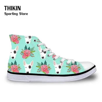 

THIKIN Cute Bull Terrier Printed Kids Running Shoes Boys Comfort Sneakers Children Sports Basketball Shoes High-top Canvas Shoes