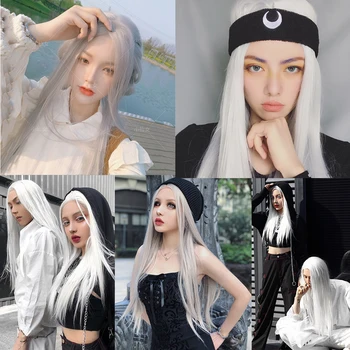 

Aiyee 100CM/40" Long Straight Synthetic Hair Wig Heat Resistant Fiber Hair Wig Costume Cos-play For Party Purple Black Hair Wig