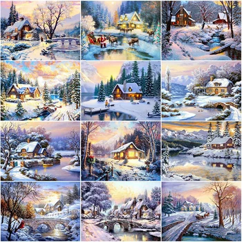 

Evershine 5D DIY Diamond Painting Winter Snow Rhinestone Mosaic Diamond Embroidery House Scenery Handicrafts Home Decoration