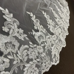Real Photo High Quality 3-Meter One Layer Elegant Luxury Long Wedding Veil Bridal Veils Shiny Lace Veil Silver Bone with Comb