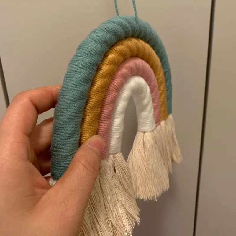 Decorazione da parete arcobaleno in macramè a 4 strati per camera da letto, cameretta dei bambini, arazzo colorato, corda intrecciata, nappa, giocattoli da appendere alla parete_voghion.com