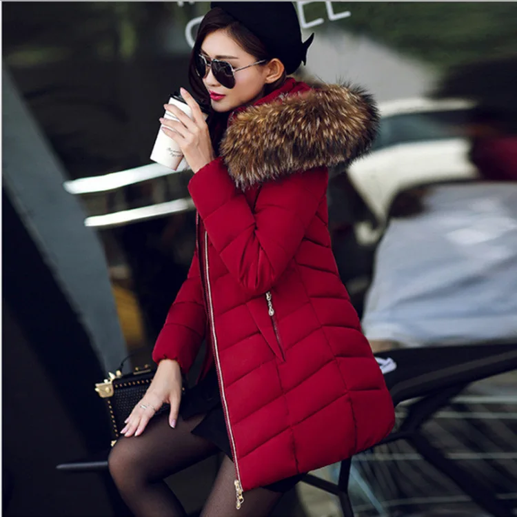 Зимняя Длинная женская парка с меховым воротником, хлопковое пальто с капюшоном, облегающее теплое пальто с длинным рукавом, плюс Размер 6xl, повседневные модные куртки, пальто