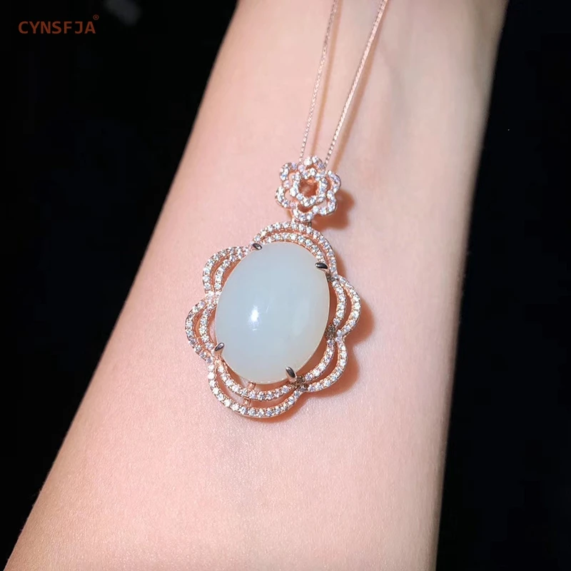 

CYNSFJA Real Certified Natural Hetian Jade 925 Sterling Silver Fine Jewelry Charm Amulets Jade Pendant High Quality Best Gifts