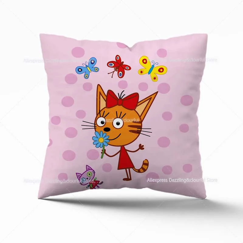 Cute TpnkoTa Three Kittens Pillow Case 45cm My Family Three Happy Cats Kids Pillowcover Decorative Sofa Cushion Cover No Pillow toy figures Action & Toy Figures