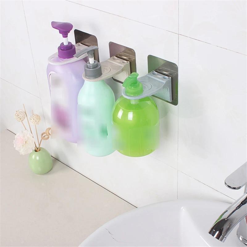 Wall Mounted Strong Sticky Shampoo Hook Shower Hand Soap Bottle Hanging Holder Bathroom Accessories Bath Hooks Hanger Rack