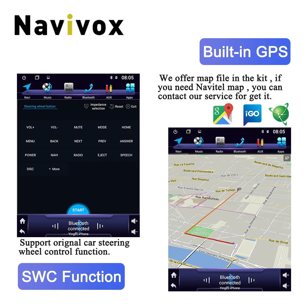 Navivox вертикальный экран Android 8,1 Автомобильный gps навигатор для Ford/Focus 2012- 2 Din Android ford мультимедийный плеер Tesla стиль