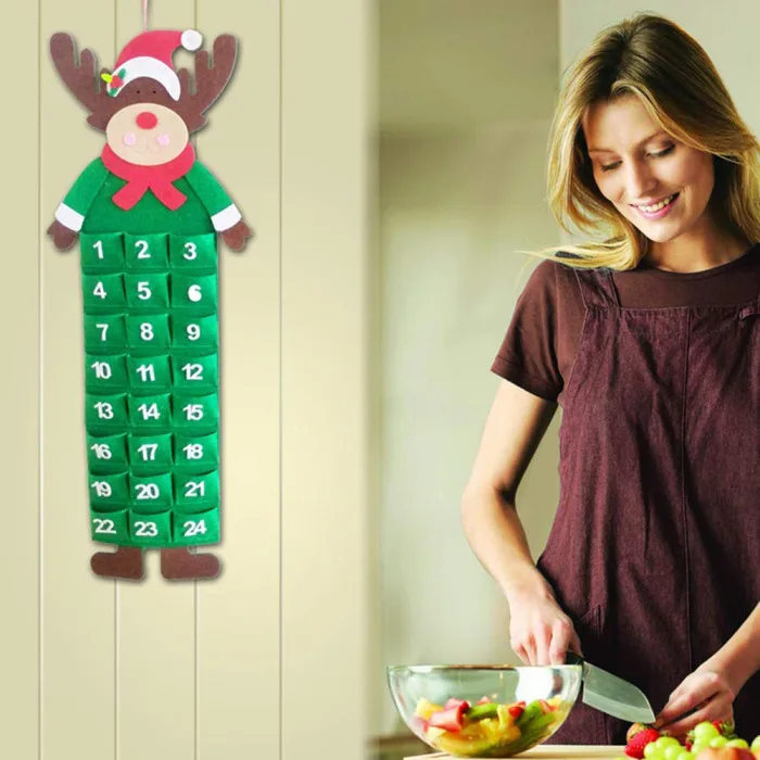 Felt Christmas Advent Calendar with Pockets Santa/Reindeer/Snowman Home Wall Decor DTT88
