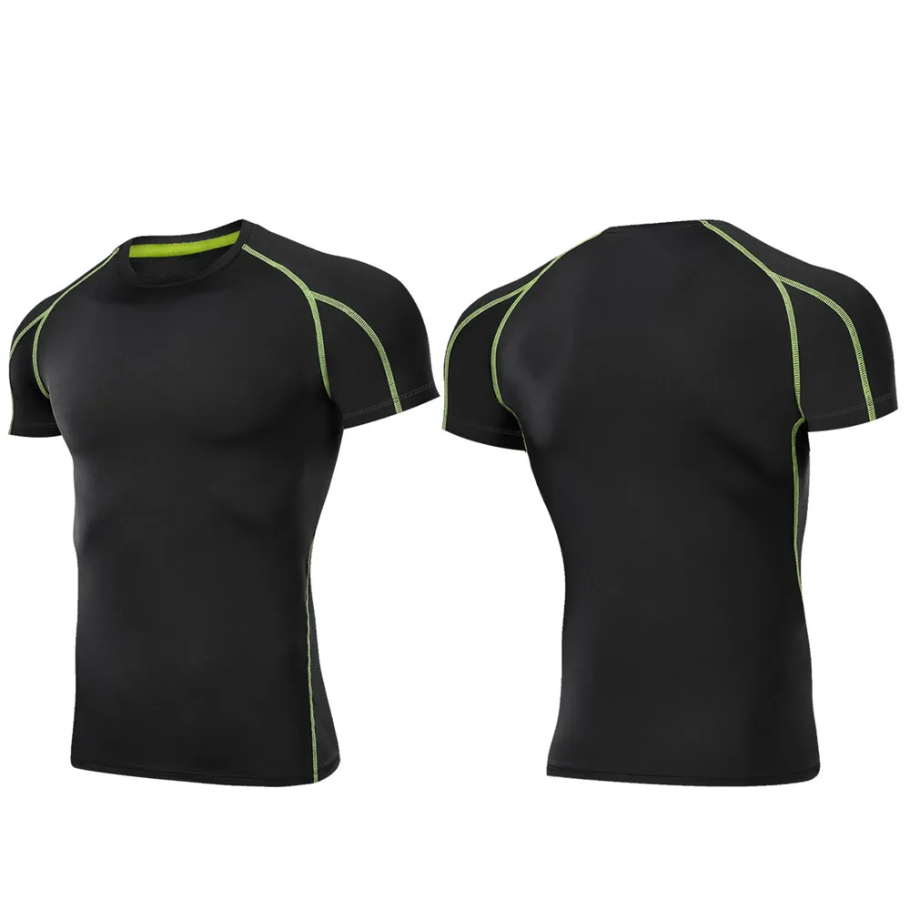 Black-Green Line Мужская спортивная рубашка Outto для бега, фитнеса, тренировок, короткий рукав, Топ#126 - Цвет: Black-Green Line