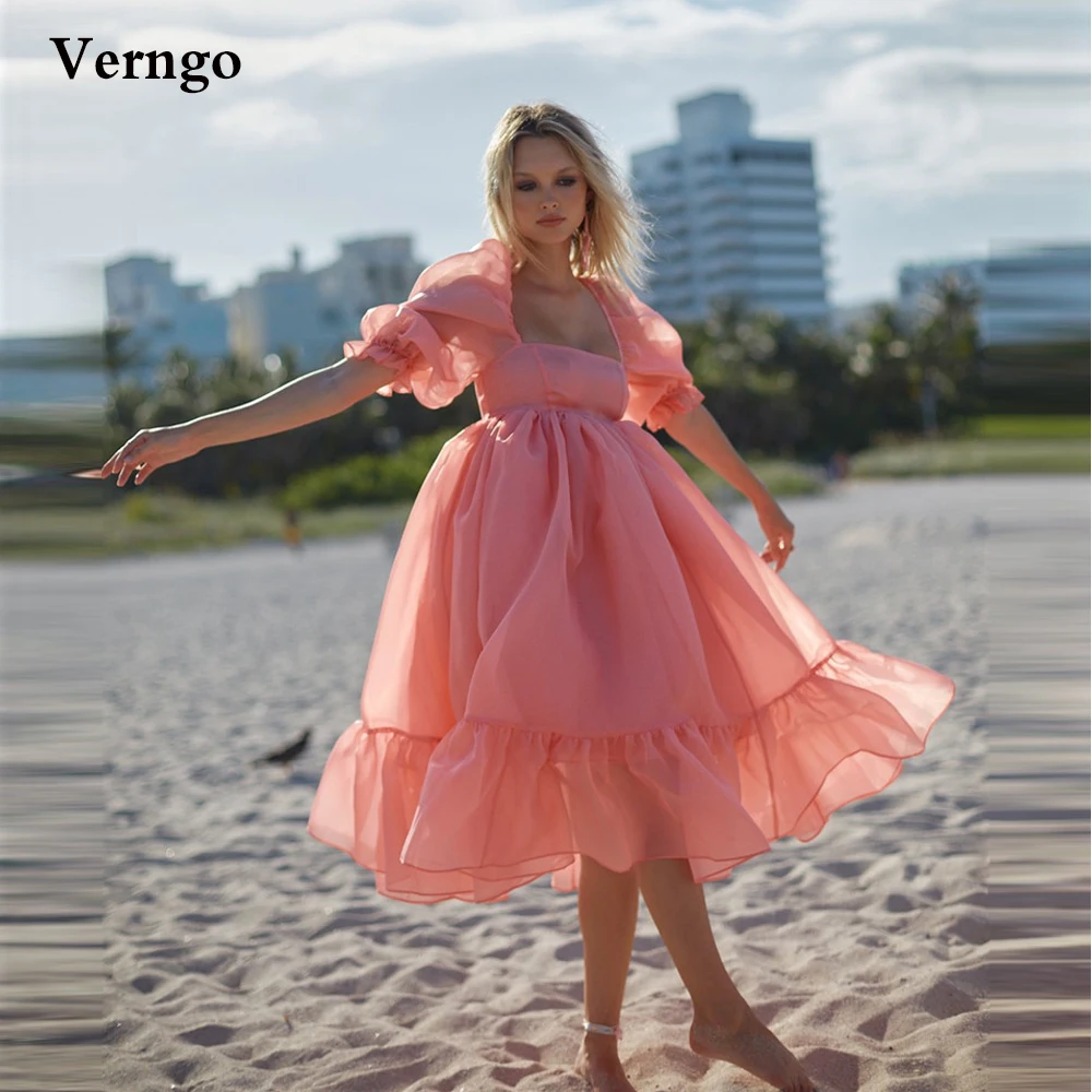 

Verngo коралловый трапециевидный Фотофон с коротким рукавом без бретелек длиной ниже колена простое коктейльное платье для вечеринки пляжное платье для встречи выпускников