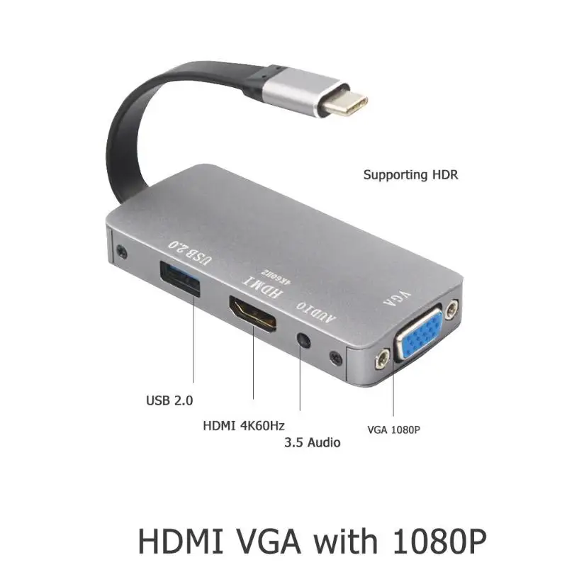 Адаптер usb-хаб type C к HDMI/F VGA Аудио USB2.0r высокопроизводительный цифровой чип обрабатывающий кабель для MacBook samsung