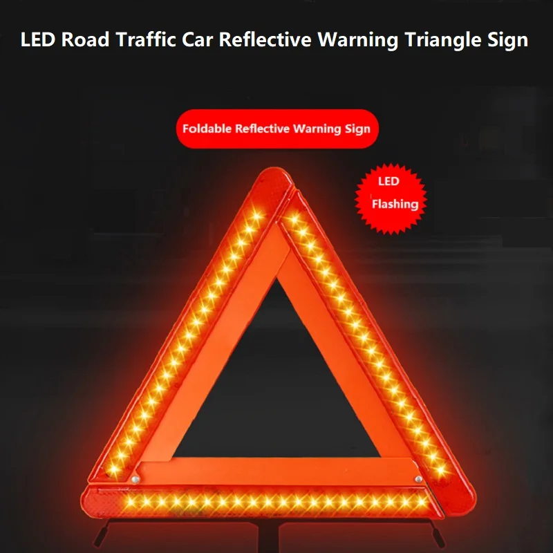 Road Traffic Car Foldable Led Warning Triangle Sign Emergency