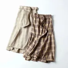 Hcless Осень Женская Новая мода дикая неровная клетчатая юбка с высокой талией рыбий хвост юбка с поясом