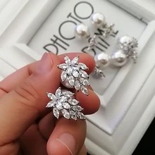 Mimiyagu Корейский простой кубический циркон двухсторонние жемчужные серьги для женщин высокое качество серьги-гвоздики ювелирные изделия