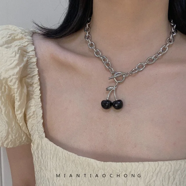 2020 New Vintage Punk Black Cherry Pendant Metal Clavicle Chain Choker Necklace for Women Girls Party Jewellery | Украшения и