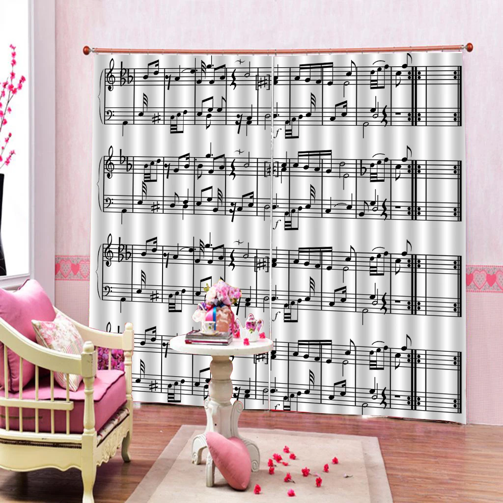 Music Curtains Musical Artistic Pattern Print Living Room Bedroom Window Drapes Customized size