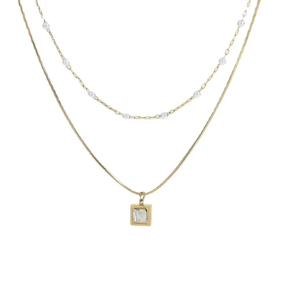 New Design Freshwater Pearl Cubic Zircon Square Necklace For Women Gift Fashion Temperament Women Jewelry Gift