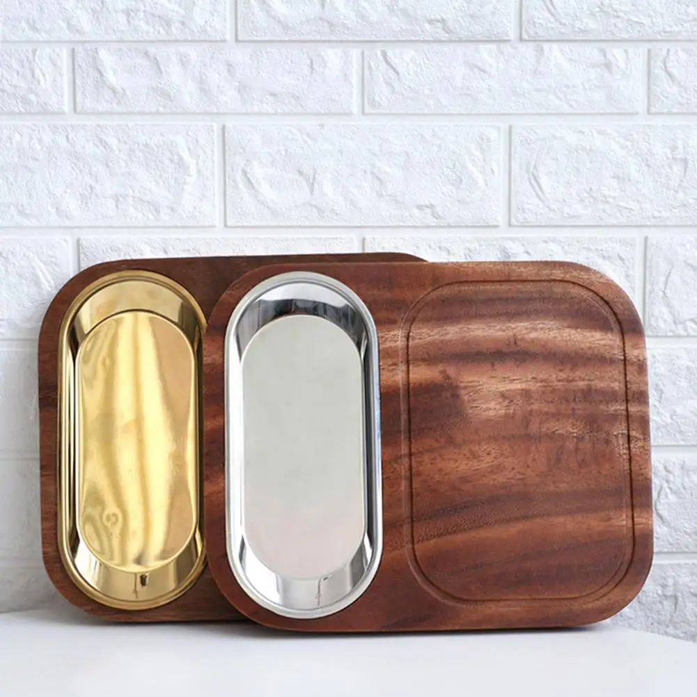 WoodenTray прямоугольный сервировочный поднос с медной тарелкой деревянная тарелка чайная тарелка для хранения еды с сеткой ужин говядина S чай k фрукты закуски лоток