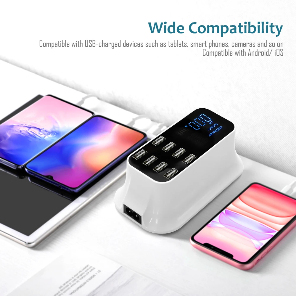 8 портов Быстрая зарядка ЖК-дисплей USB зарядное устройство для iOS Android iPhone адаптер телефон планшет быстрое зарядное устройство для Xiaomi huawei