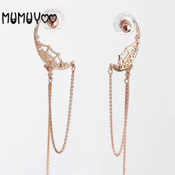 

High-quality swa fashion glamour rose gold crystal cobweb long flow su-eared women's semi-circular earrings for women jewelry.