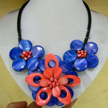 

Unique Pearls jewellery Store Multicolor Shell Red Natural Pearl Flower Black Rope Nekclace Fine Jewelry Women Gift