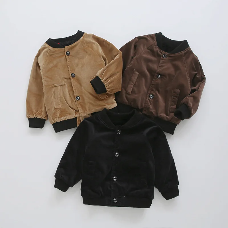 

2019 Childrenswear Autumn And Winter BOY'S Corduroy plus Velvet Jacket Korean-style Fashion Crew Neck Children Thick BABY'S Top