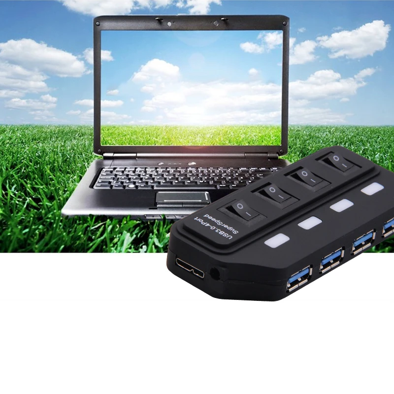 USB 3,0 концентратор 4 порта со светодиодный зарядным переключателем несколько USB Высокоскоростной разветвитель 5 Гбит/с USB Hab USB-HUB EU US AU UK адаптер