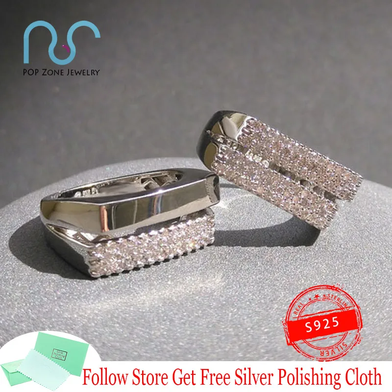 LIMITED EDITION GLAMOUR Series Silver White Double Rectangular Ring S925 Sterling Luxury Personality Style Jewelry | Украшения и