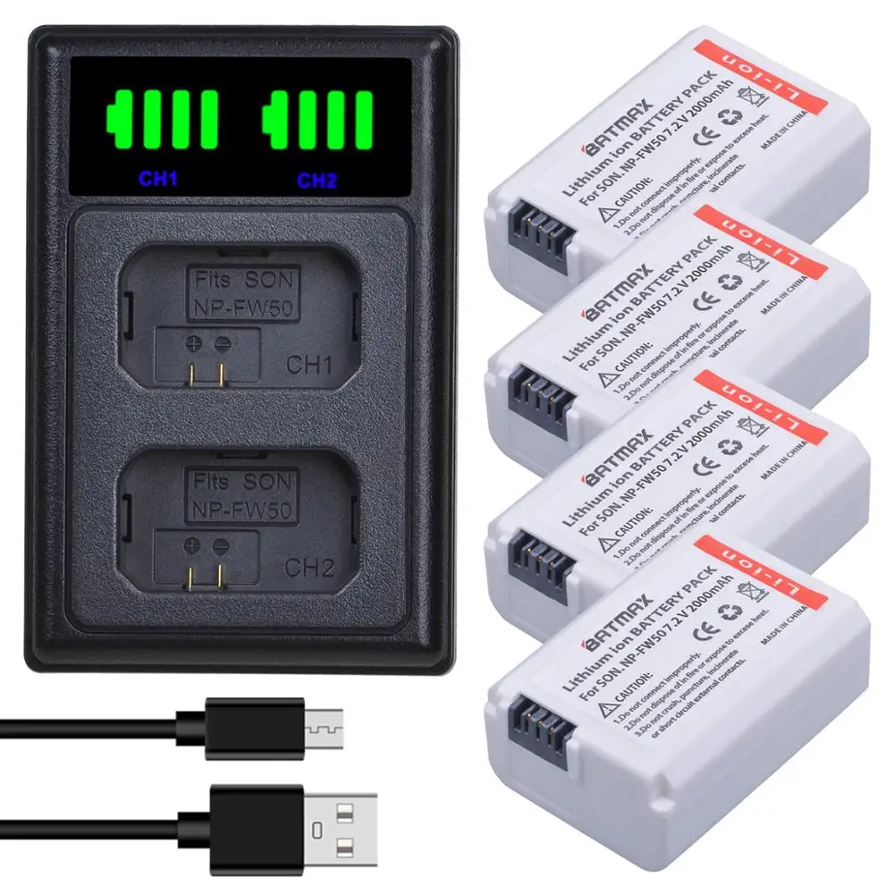 

Аккумулятор Bamtax NP-FW50 NPFW50 + двойное зарядное устройство USB со светодиодной подсветкой для Sony ZV-E10 NEX 5T 5R 5TL 5N 5C 5CK A7R A7 F3 3N 3CA55 A37 A5000 A6000