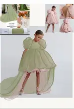 Flower Girl Dresses High Low A-Line Puff Sleeve Train Baby Long First Communion Dresses For Wedding Party