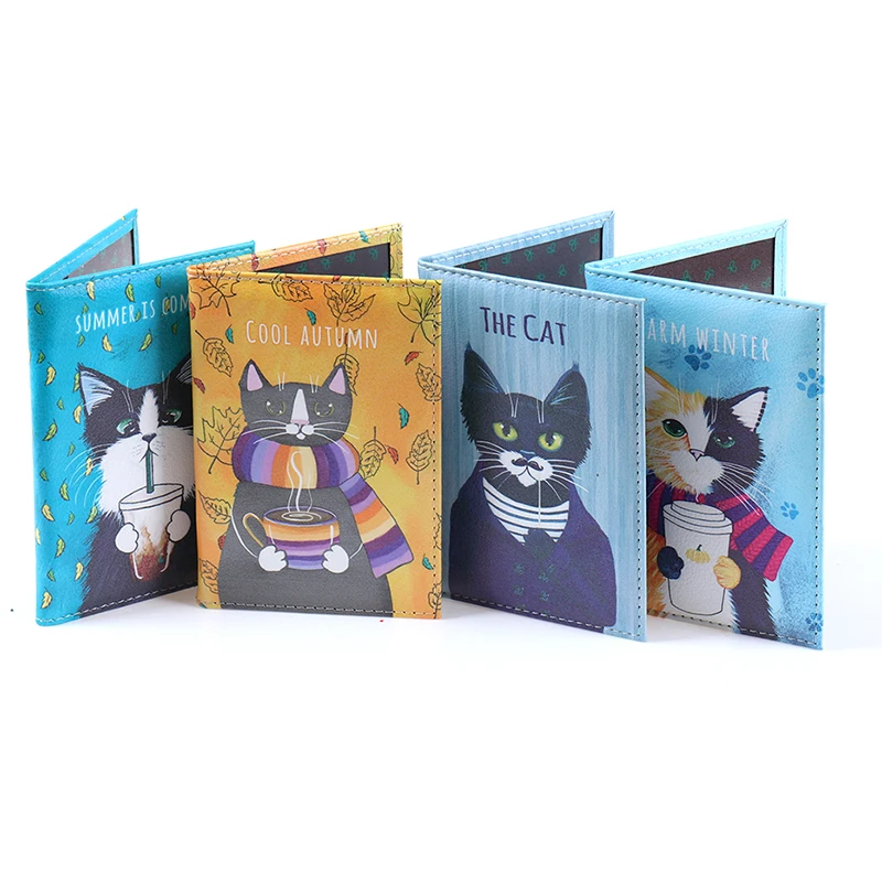 Funda de viaje para pasaporte de gato, Funda de cuero Pu, organizador de documentos, Protector