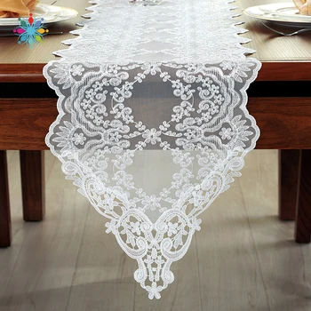 

Lace Table Runner Wedding Decoration White Table Flag Embroidered Tablecloths TV Cabinet Table Cover CS