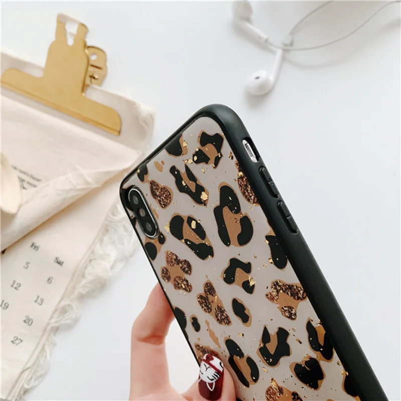 Золотой Фольга леопардовый чехол для телефона для iPhone 11 11Pro Max X XS Max XR Мягкий ТПУ чехол для iPhone 6 6s 7 8 Plus блестящая задняя крышка