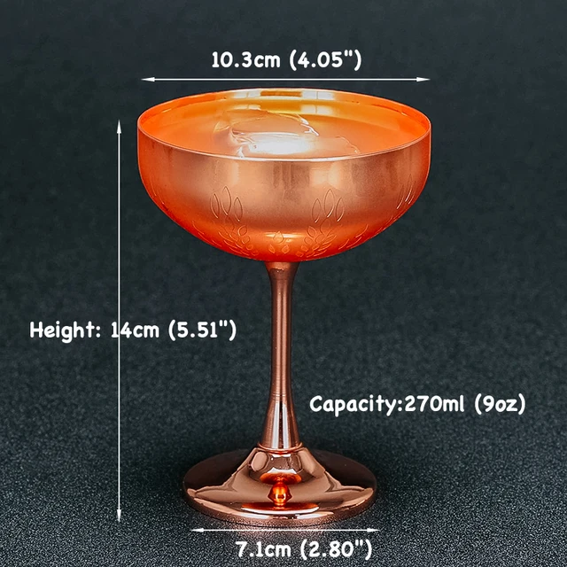 Copper Metal Martini Glasses, Martini Cocktail Glass for Home Party, Set of  2