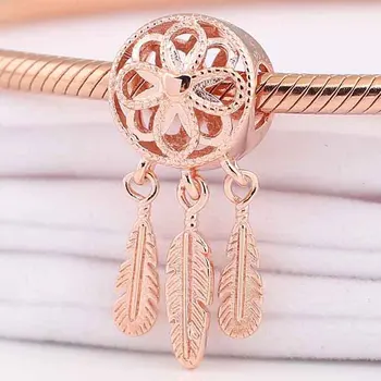 

Original Rose Flower Feather Spiritual Dream Catcher Pendant Bead Fit 925 Sterling Silver Charm Bracelet Diy Jewelry