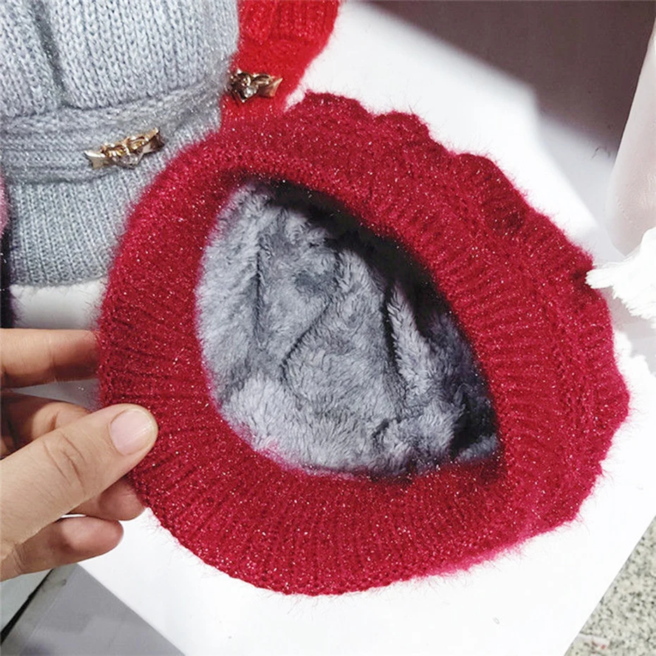 Wool Women's Fashion Hat Plush Knitted Wind Shield Ear Guard Solid Color Atmosphere Simple Autumn and Winter Warm Hat