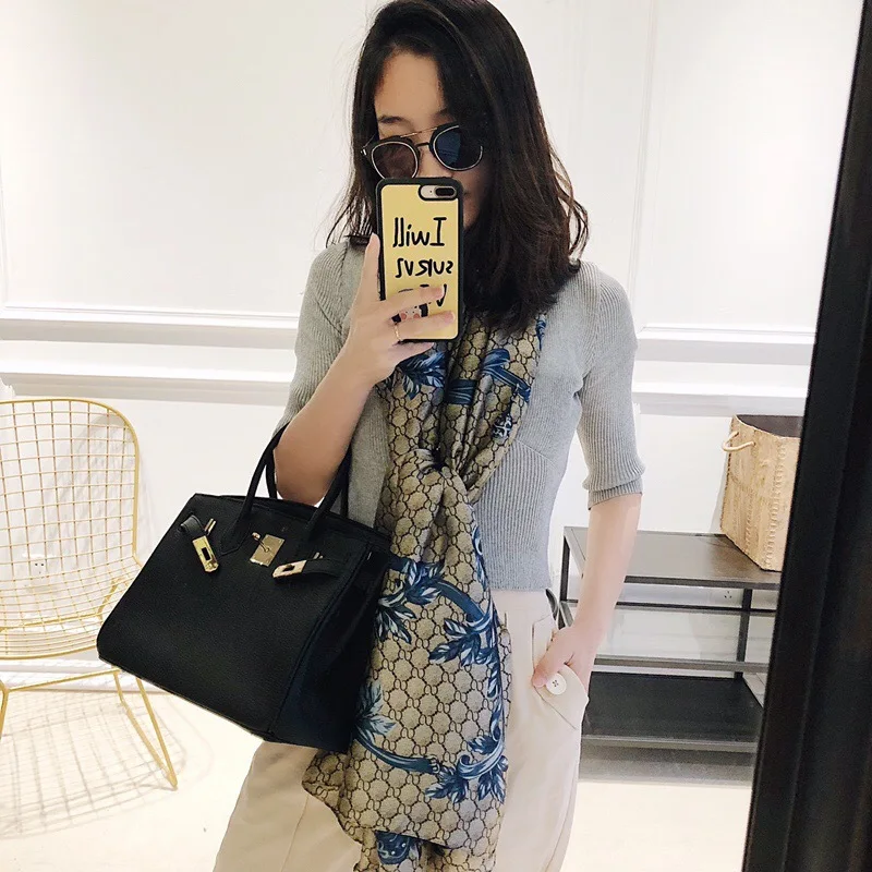

Striped Floral Print Women Scarf Spring Autumn Tourism Seaside Holiday Sun-Protection Scarves Shawl wraps luxury