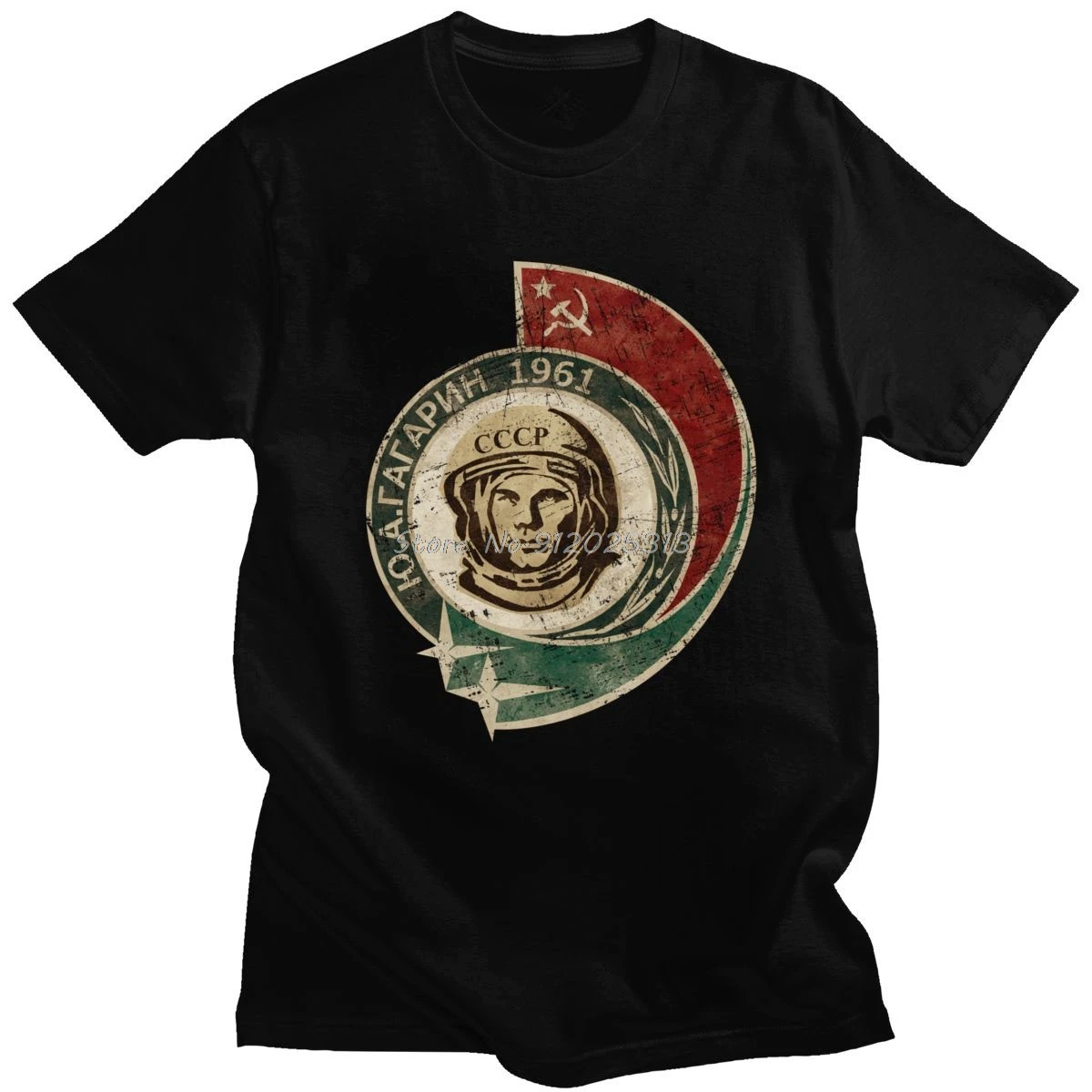 Retro 1961 CCCP Yuri Gagarin T Shirt Men O-neck Short Sleeve USSR Cosmonaut T-shirt Soviet Union Astronaut Tshirt Cotton Tee Top | Мужская