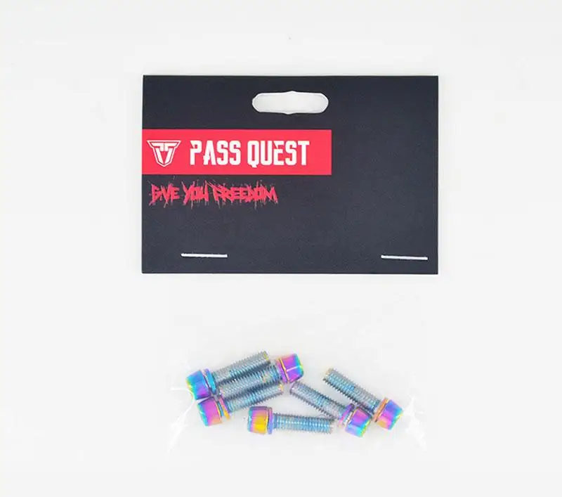 PASS QUEST Titanium-plated bright color Mountain road bike handle screw m5*18mm 304 stainless steel 6 one pack Accessories screw